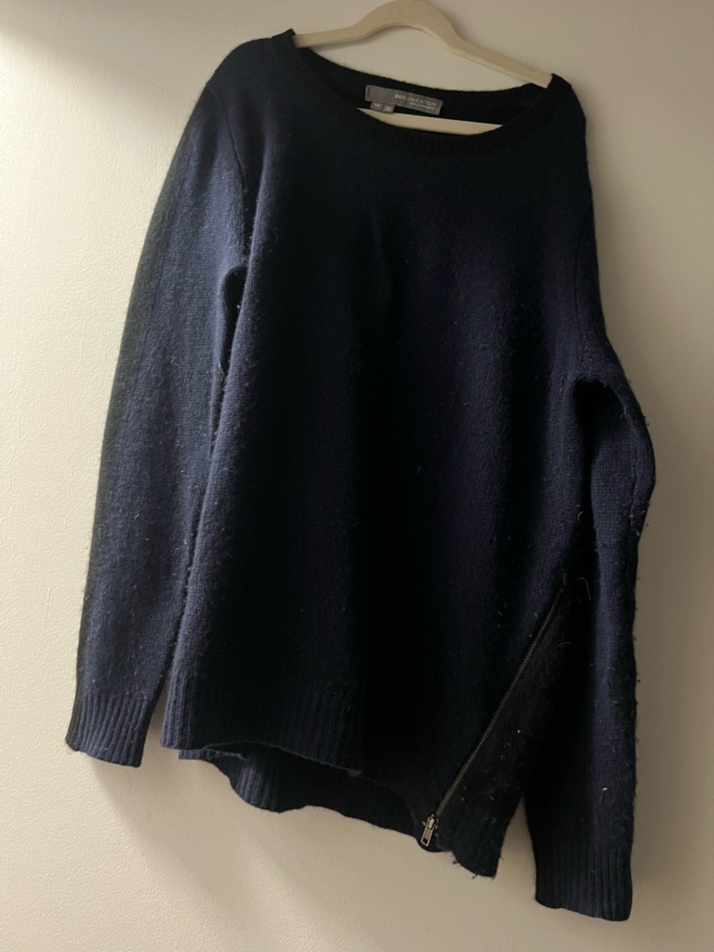 360 Cashmere Navy and Black Asymmetric Zip-Accent Sweater